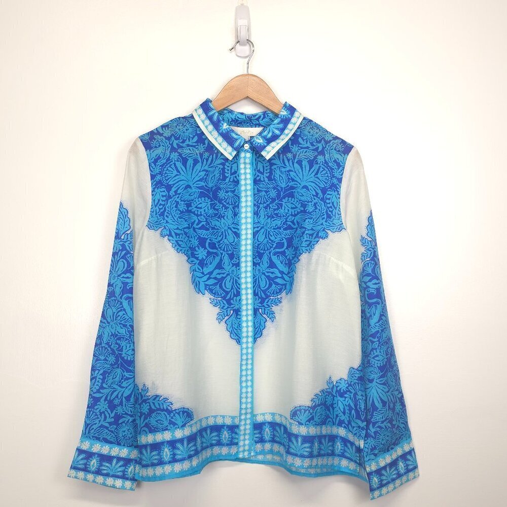 Lilly Pulitzer Breeze Aqua Jungle Escape Engineered Woven Kiran Button Down Top - Picture 4 of 10